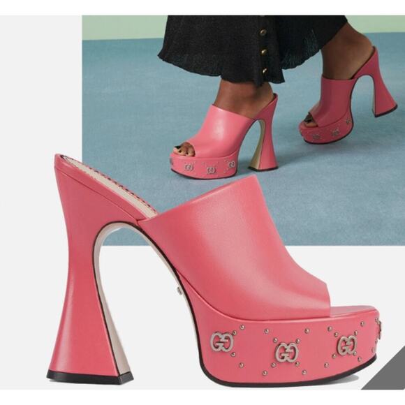 Gucci GG Stud Platform Malaga Kid Rhodamine Pink Size 39.5 US 9.5 - Picture 3 of 14